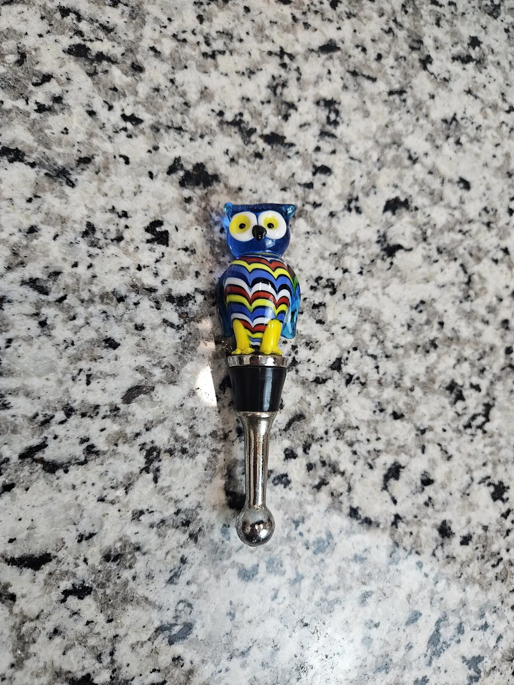 Colorful Murano Style Glass Owl Wine Stopper - Multi-Color